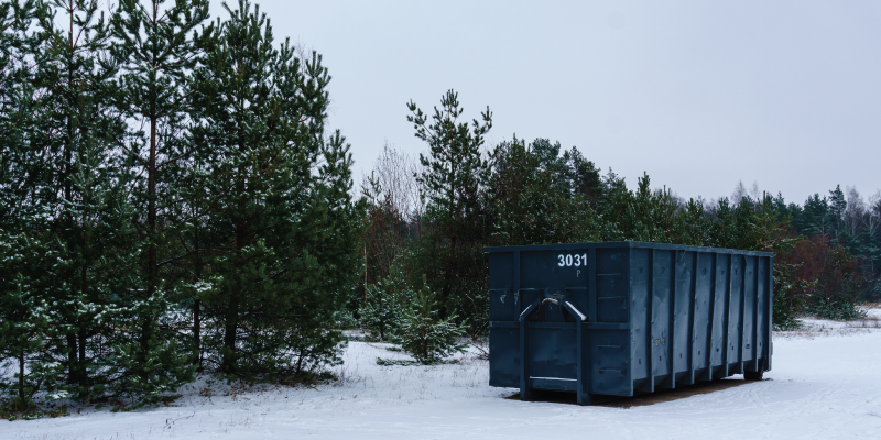 dumpster in snow