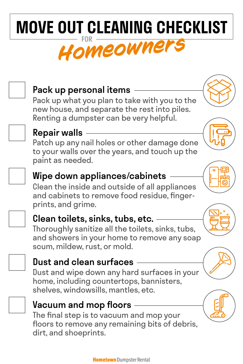 Move Out Cleaning Checklist For Homeowners Hometown Dumpster Rental